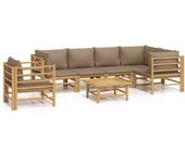 Set de muebles de jardín 7 piezas bambú y cojines gris taupe