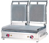 Cleiton® grill de contacto eléctrico doble de 54 cm de sobremesa en acero inox con doble superficie ranurada | parrilla de contacto 300° - 2600 w