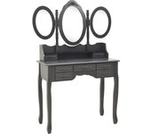 Tocador | mesa tocador | tocador de maquillaje con taburete y espejo triple plegable gris cfw64771