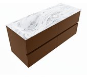 Mondiaz vica dlux 120cm mueble de baño color rust con 4 cajones. con lavabo cloud izquierda sin orificios color glace