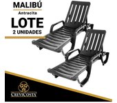 Lote de 2 tumbonas de resina 180x67x28 malibú - crevicosta. antracita