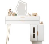 Cómoda con espejo led, diseño extensible, mueble de maquillaje moderno.