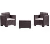 Conjunto de salón exterior apis, conjunto de jardín con cojines, conjunto de salón interior efecto ratán, 100% made in italy, marrón