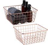 Relaxdays cestos alambre set de 2, rectangulares, pongotodos metálicos, 12 x 27,5 x 22,5 cm, cocina, baño, rosa dorado