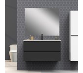 Conjunto de baño blaze | 90 cm negro| dos cajones | lavabo encastrado | espejo no incluido | mueble montado | alday