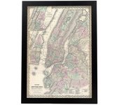 Nacnic pósters geográficos en estilo vintage mapa de nueva york de 1865 ilustraciones de antiguos mapamundis en tonos sepia tamaño a3, con marco negro