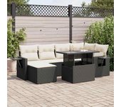Conjunto de muebles de jardín vidaxl de 7 piezas con cojines negros de mimbre