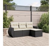 Juego de sofás jardín 4 piezas | conjunto de jardín de ocio | set de comedor de jardín con cojines ratán sintético negro cfw365596