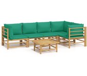 Set de muebles de jardín 6 piezas bambú con cojines verde