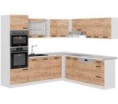 Vicco cocina esquinera r-line, oro potencia roble/blanco, 237 x 247 cm et mármol