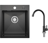 Fregadero de cocina de 1 seno antracita negro 40 * 45 * 19 cm - fregadero de cocina de acero inoxidable + grifo de cocina de agua fría,black