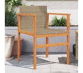 Juego de 2 sillas de jardín trenzadas de resina y madera maciza beige.