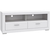 Mueble tv snow de 156 cm ancho. mueble de televisión en blanco de 2 huecos + 2 cajones