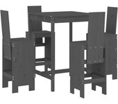 Set de mesa y taburetes altos jardín 5 piezas madera pino gris
