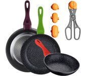 Pack de 3 sartenes de 20/24/28cm en aluminio forjado + utensilio multiusos con 4 moldes intercambiables