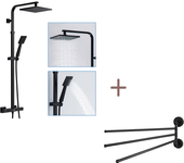 Auralum max columna de ducha termostática negra, regulable en altura, con mezclador+toallero de acero inoxidable con 3 barras giratorias 180°,negro