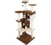 Árbol rascador marrón / beige 130cm para gatos con plataformas y refugios para escalar postes sisal