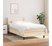 Cama con somier y colchón crema 90x200 cm tela