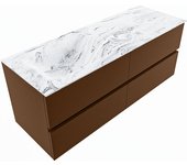 Mondiaz vica dlux 130cm mueble de baño color rust con 4 cajones. con lavabo cloud izquierda sin orificios color glace