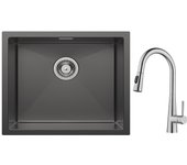Cecipa max 1 fregadero para lavabo 50*44 cm fregadero de inox negro antracita + grifo con ducha extraíble - con 3 modos de salida de agua cepillado