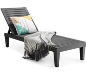Costway tumbona de jardín con respaldo ajustable de 5 posiciones tumbona de relax de pp silla reclinable para playa patio terraza piscina (negro)