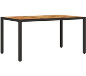 Mesa de jardín superficie madera acacia ratán negro 150x90x75cm