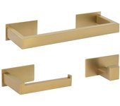 Valaz accesorios de baño adhesivos pegados sin taladro oro mate con protección pvd cuadrados toallero 30cm+ percha+ portarollos - 2perchas