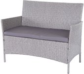 Banco de jardín halden poly rattan, asiento de banco ~ gris, cojines antracita