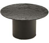 Mesita redonda dixy con base de metal y tapa de cristal negro cm ø 45x40h