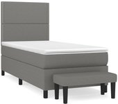 Cama con somier tapizado y colchón de tela gris oscuro 90x190 cm