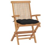 Sillas de jardín 4 uds madera maciza de teca con cojines negros