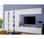 Carmelo mueble de pared, mueble para tv con 5 puertas, mueble de salón multiusos, 100% made in italy, 340x30h180 cm, blanco brillo