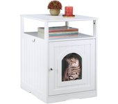 Relaxdays mueble arenero gatos balda, entrada grande, pared posterior agujeros de ventilación, 64 x 48 x 53 cm, blanco
