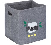Relaxdays cesta almacenaje infantil, caja bebé, ropa, fieltro, plegable, 33x33x33cm, diseño perezoso, gris