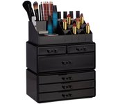 Relaxdays organizador de maquillaje con 6 cajones, acrílico, negro, 29 x 23.5 x 14 cm