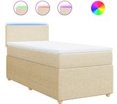 Cama somier tapizada con colchón de tela color crema 90x190 cm