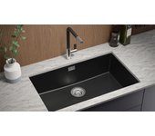 Primagran fregadero bajo encimera negro metallic 76x47cm, fregadero cocina 1 seno + sifón, fregadero granito al mueble 80cm - london