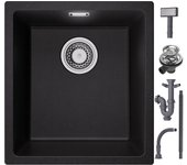Cecipa max fregadero de 1 seno en cuarzo y resina, fregadero de cocina en granito gris negro, fregadero de cuarzo 3 opciones de montaje, 40*44*20cm