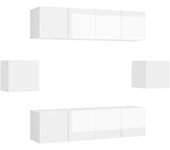 Conjunto mueble tv 6 piezas aglomerado blanco brillo