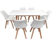 Mesa extensible 120/160cm helga y 6 sillas nora blanco