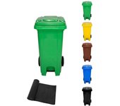 Cubo de basura 120 litros con pedal y ruedas | contenedor de basura robusto con pedal | 120 l + bolsas (verde)