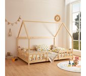 Cama para niños sisimiut forma de casa pino 140x200 cm - pino natural [en.casa]