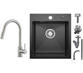 Cecipa max fregadero de cocina 1 seno negro 40*45cm fregadero de inox 1 seno + mezclador de cocina con grifo extraíble con 2 modos de salida de agua