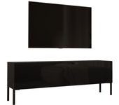 Mueble tv : negro mate, patas rectas negras, 140 x 52 x 32 cm