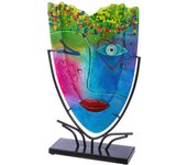 Jarrón gilde cara twinkle multicolor con motivo de cara, vidrio, ovalado, h.49 x l.30cm
