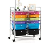 Costway carrito auxiliar con ruedas, mueble auxiliar cocina con 12 cajones apilables, carrito organizador de estructura metálica para cocina oficina,
