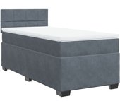 Cama con somier tapizado y colchón de terciopelo gris oscuro 90x200 cm