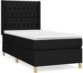 Cama somier tapizada con colchón de tela negra 90x200 cm