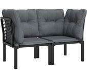 2 piezas sillas esquina jardín | silla de exterior | sillon jardín con cojines ratán pe negro y gris cfw599982