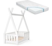 Vitalispa cama tipo tienda tipi, blanco, 70x140 cm con valla y colchón
